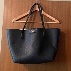 Black Faux Leather Guess Tote Bag